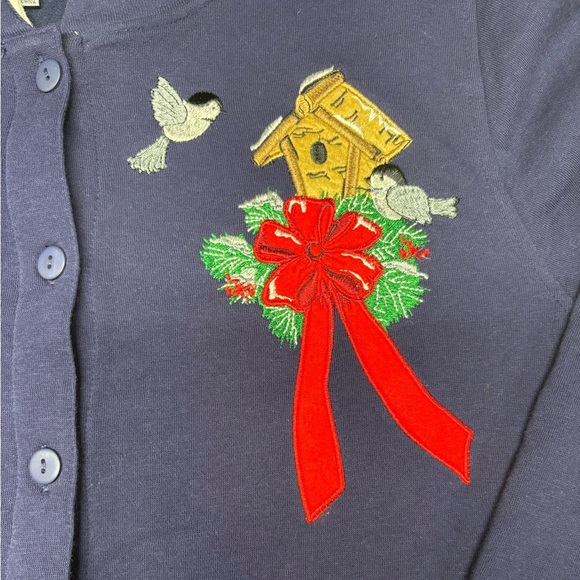 C&K Vintage Holiday Cardigan Sweater L – Birdhouse & Holly Embroidery - Picture 3 of 5